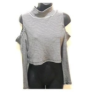 Freckles Cold shoulder crop top ribbed stripe in grey XL